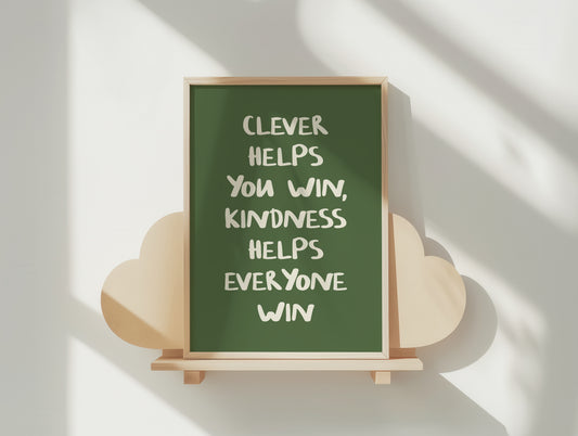 Kindness Wins: Sage Green Inspirational Quote Art Print for Your Walls