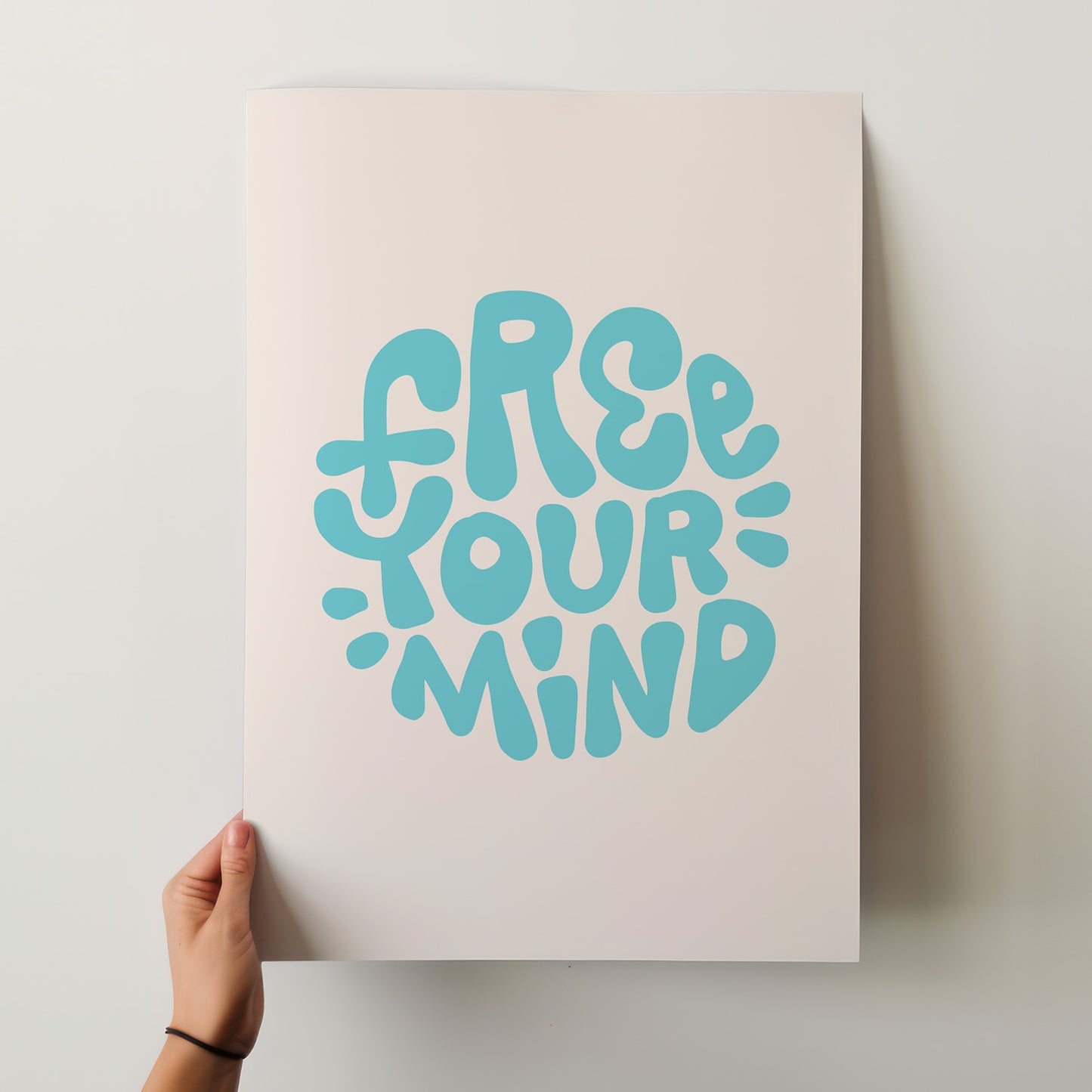 Free Your Mind Retro Teal Poster – Hand-Lettered Inspirational Art Print