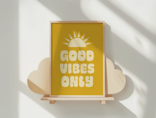 Retro Sun & Good Vibes Only Poster – Brighten Your Space with Groovy Wall Art