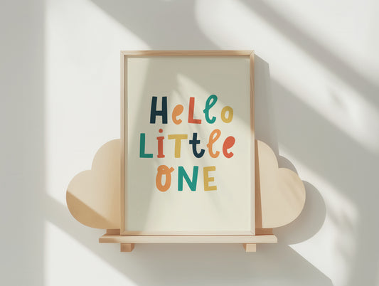 Hello Little One Nursery Poster - Vibrant Hand-Lettered Art Print for Baby's Room
