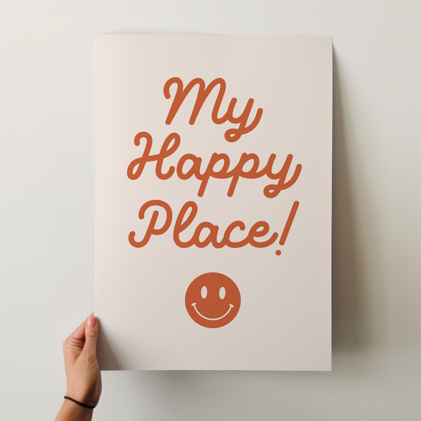 My Happy Place Retro Smiley Face Wall Art Poster – Terracotta & Cream Decor