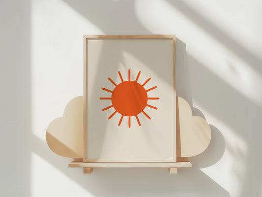 Radiant Sunshine Art Print: Boho Orange Sun Poster for Warm, Uplifting Decor in Various Sizes