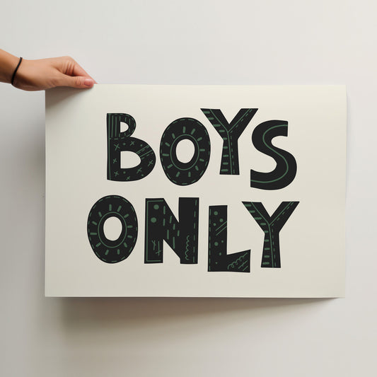 Boys Only Playroom Decor Poster - Hand-Lettered Art Print for Kids' Spaces