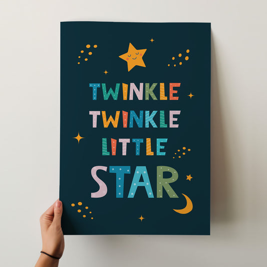 Twinkle Twinkle Little Star Poster - Hand Drawn Illustrations of Stars Moon
