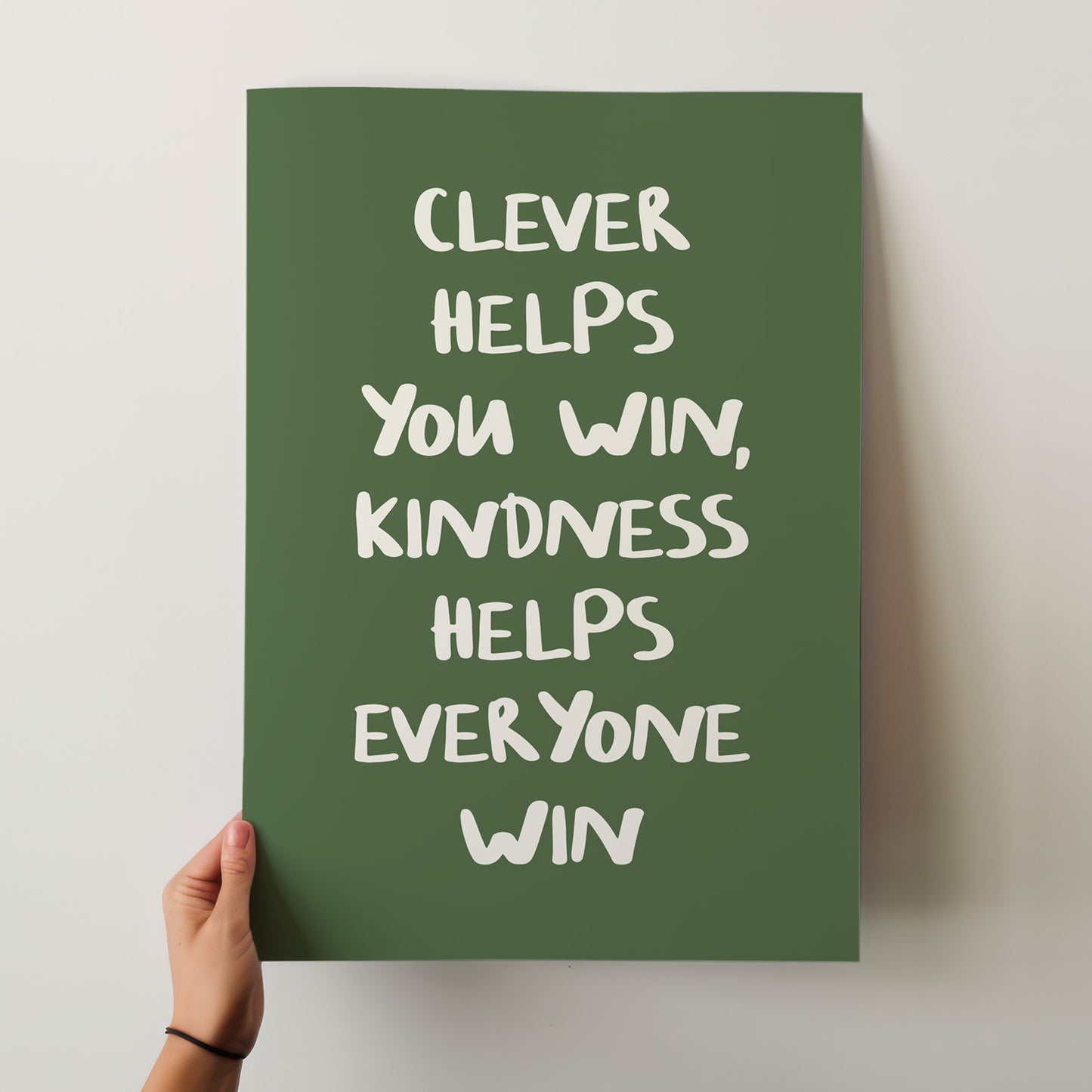 Kindness Wins: Sage Green Inspirational Quote Art Print for Your Walls