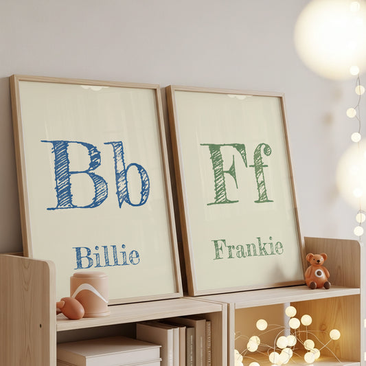 Custom Letter and Name Poster for Kids – A3 Size Personalized Nursery Decor