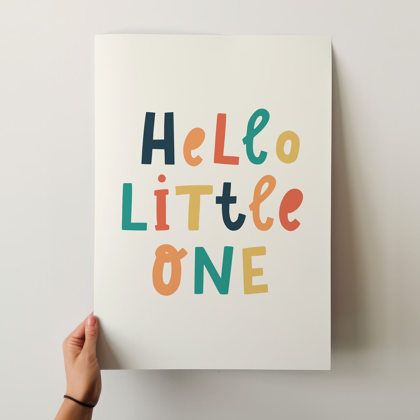 Hello Little One Nursery Poster - Vibrant Hand-Lettered Art Print for Baby's Room