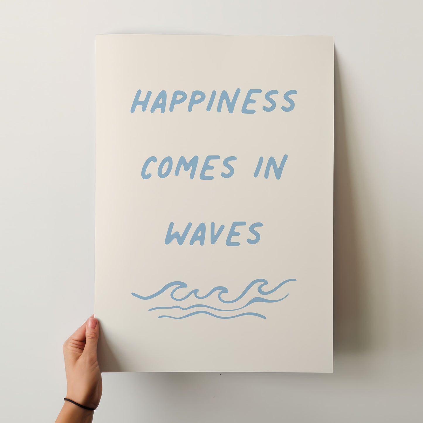 Happiness Comes in Waves Poster - Serene Coastal Vibe Art Print for Your Home