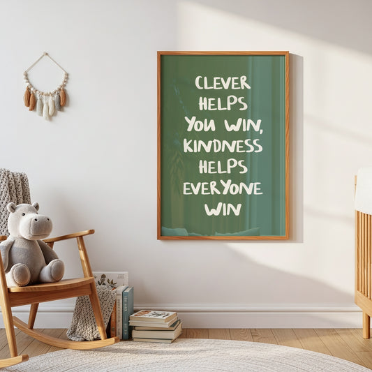 Kindness Wins: Sage Green Inspirational Quote Art Print for Your Walls