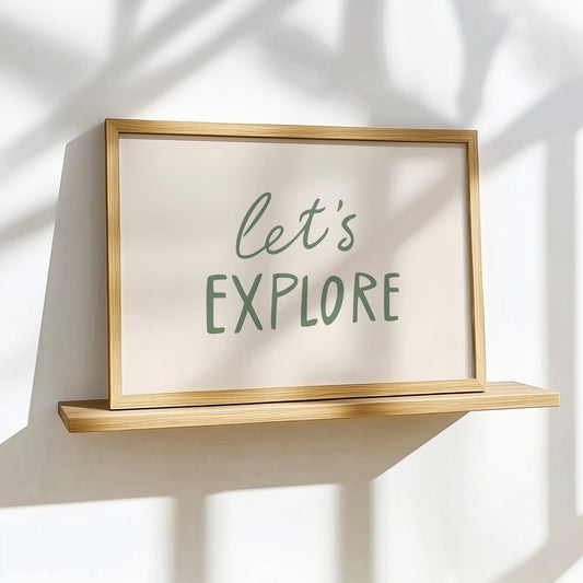 Let's Explore Hand-Lettered Art Print – Earthy Green & Beige Wall Art in Various Sizes