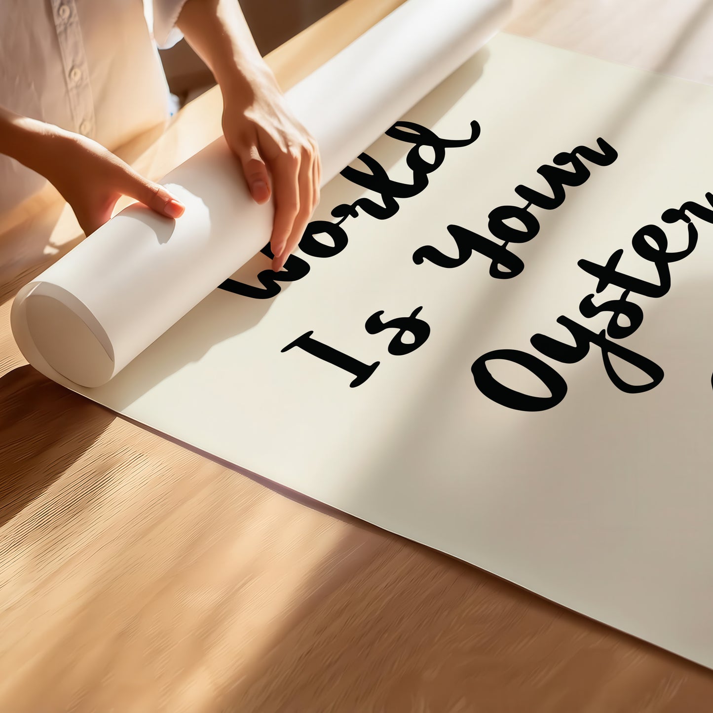 The World Is Your Oyster Calligraphy Art Poster – Minimalist Inspirational Print for Home or Office