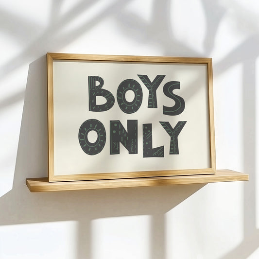Boys Only Playroom Decor Poster - Hand-Lettered Art Print for Kids' Spaces