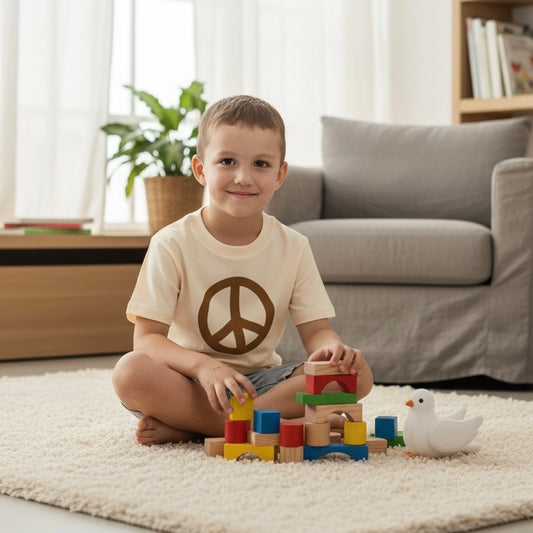 Kids Peace Tee - Brown on Ecru