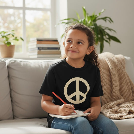 Kids Peace Tee - Cream on Black