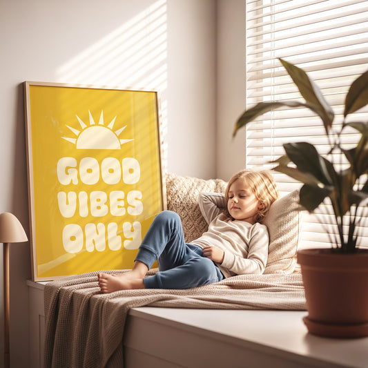 Retro Sun & Good Vibes Only Poster – Brighten Your Space with Groovy Wall Art