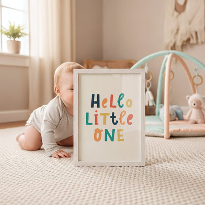 Hello Little One Nursery Poster - Vibrant Hand-Lettered Art Print for Baby's Room