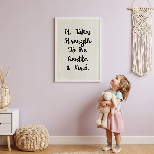 It Takes Strength To Be Gentle & Kind Poster – Inspiring Calligraphy Art Print