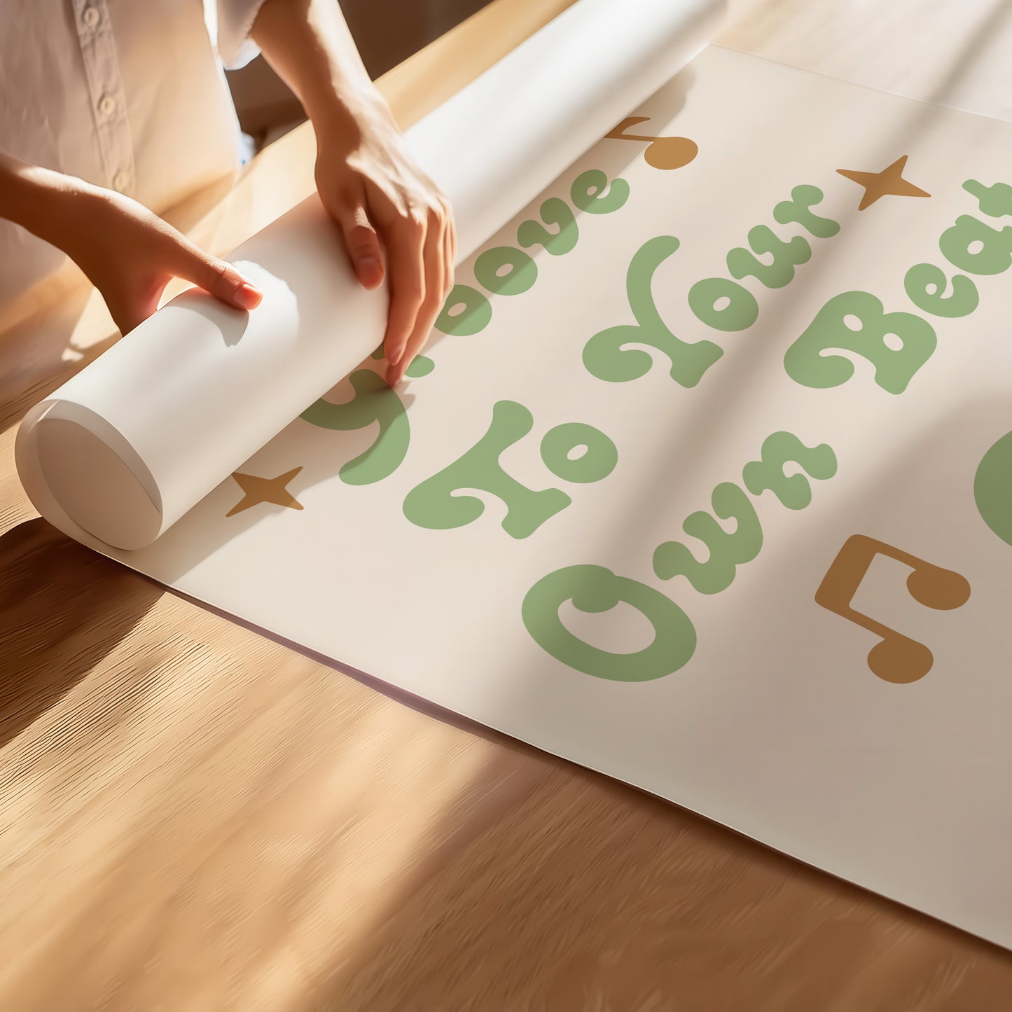 Groove To Your Own Beat Retro Poster | Earthy Green & Gold Wall Art for Boho Decor