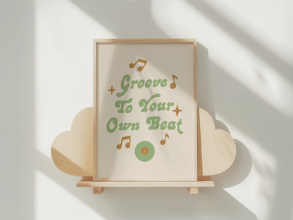 Groove To Your Own Beat Retro Poster | Earthy Green & Gold Wall Art for Boho Decor