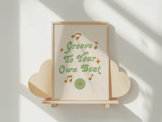 Groove To Your Own Beat Retro Poster | Earthy Green & Gold Wall Art for Boho Decor