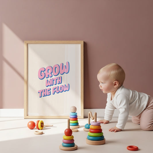Grow With The Flow Poster | Pink & Blue Bubble Letter Art Print