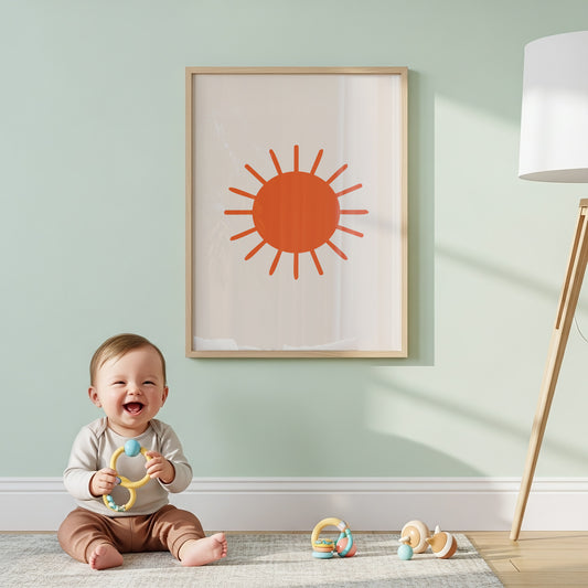 Radiant Sunshine Art Print: Boho Orange Sun Poster for Warm, Uplifting Decor in Various Sizes