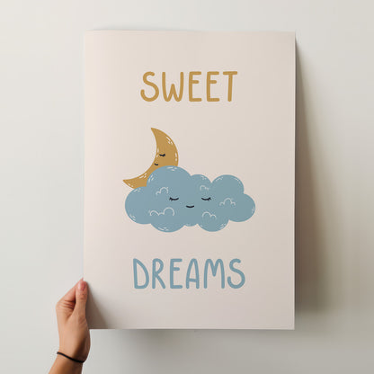 Sweet Dreams Moon and Cloud Poster Art Print