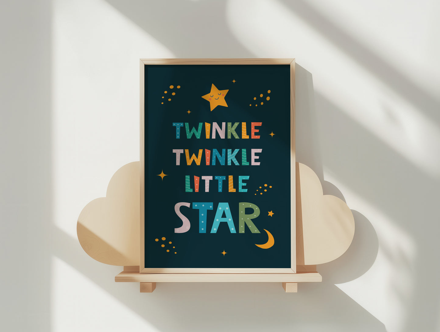 Twinkle Twinkle Little Star Poster - Hand Drawn Illustrations of Stars Moon