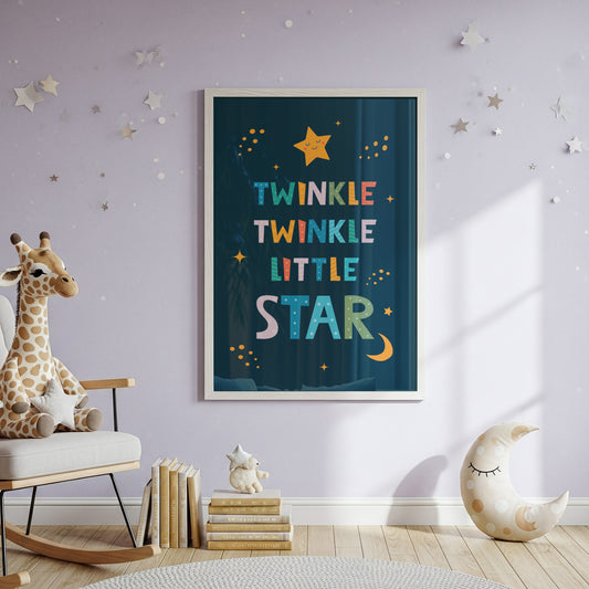 Twinkle Twinkle Little Star Poster - Hand Drawn Illustrations of Stars Moon